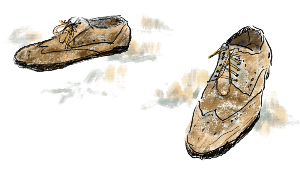 Illustration of two tattered shoes