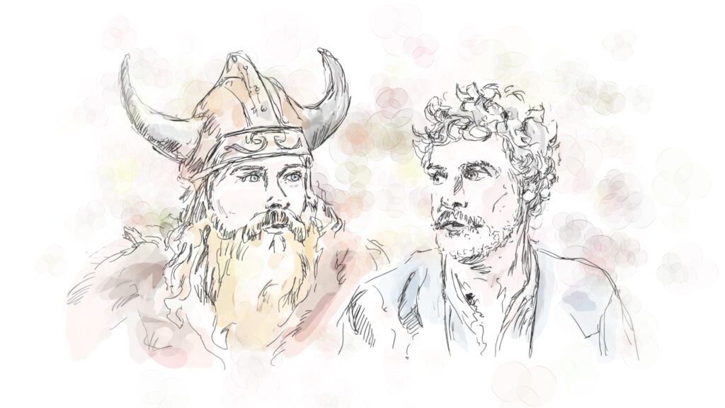 Illustration of Thor god of Thunder… and an, um, different god of Thunder…